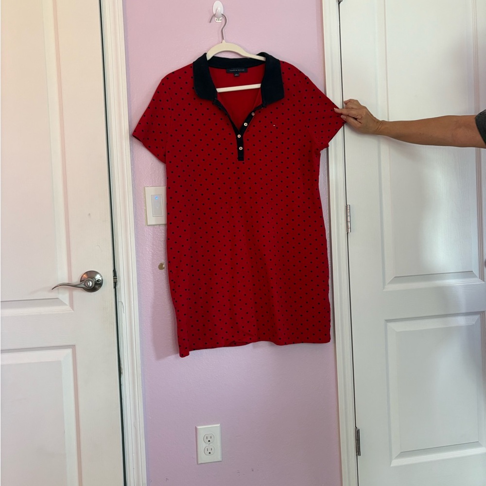 Tommy Hilfiger Red Button Down Shirt/Dress with Black Accents